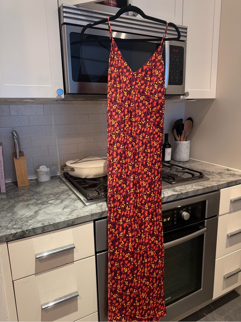 Zara Red Floral Spaghetti-Strap Maxi Dress